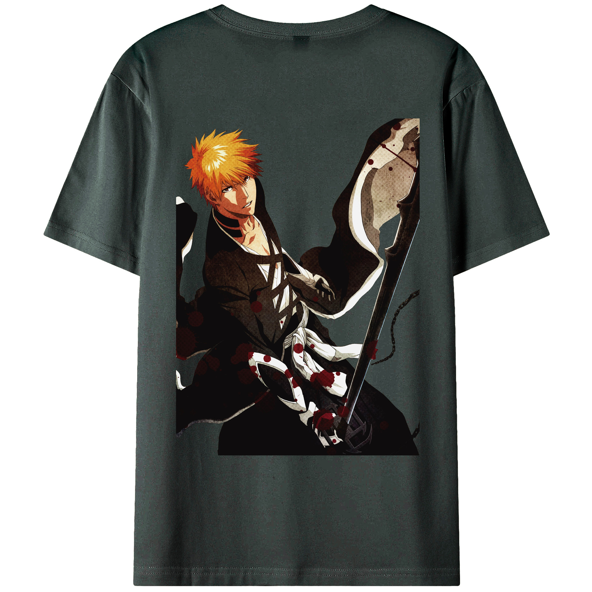 （画像用） ブリーチ 黒崎一護（くろさき いちご）BLEACH Kurosaki Ichigo 綿100％ メンズ半袖Tシャツ（バックプリント） 通気性